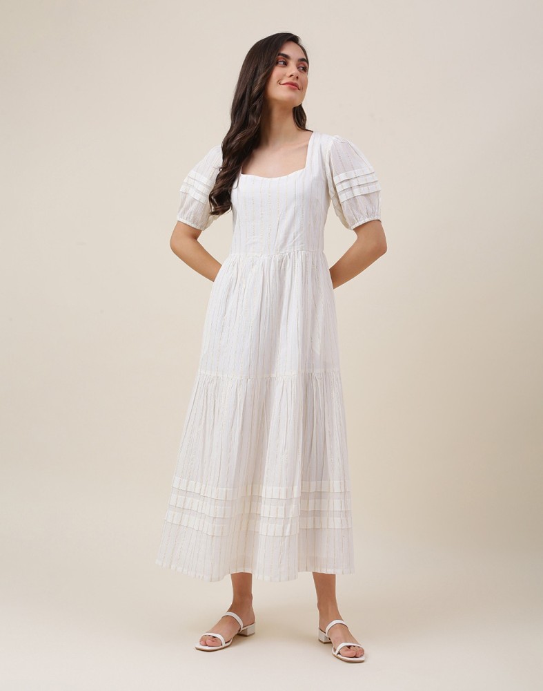 Fabindia Women Fit and Flare White Dress - Buy Fabindia Women Fit and Flare  White Dress Online at Best Prices in India | Flipkart.com