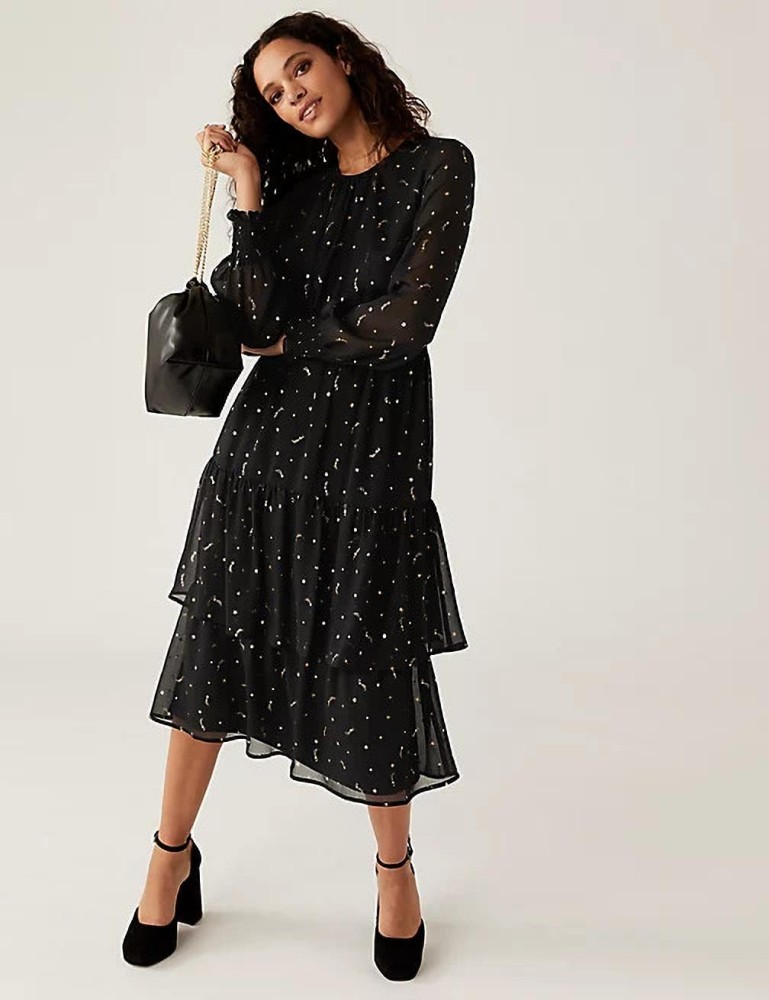 warehouse mixed spot midi dress