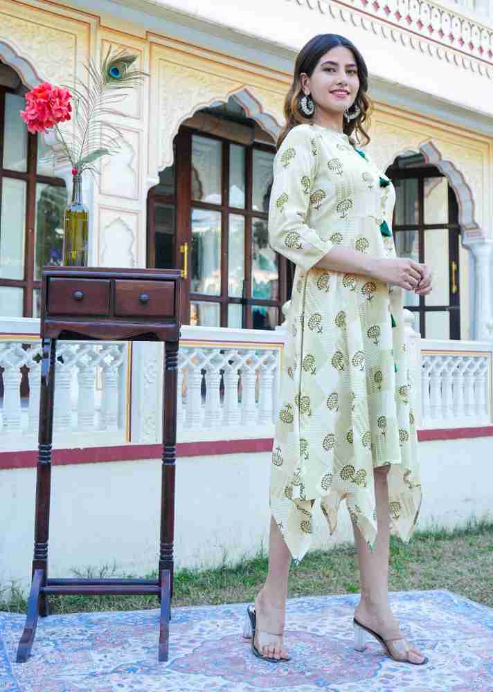 Buy Women Classic White Ethnic Motifs Asymmetric Dress for Women Online in  India