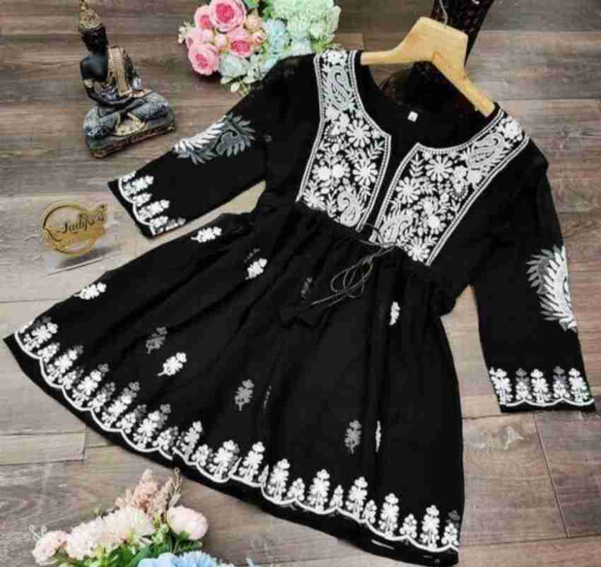 Black dress clearance with white embroidery