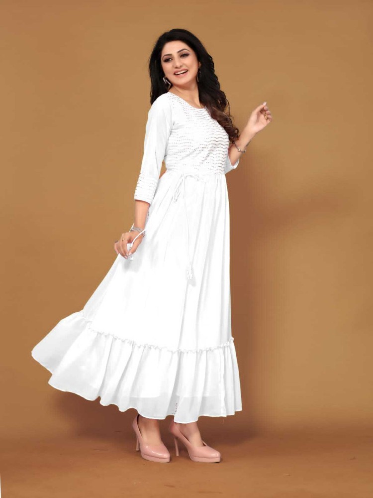 Simple white cheap frock design