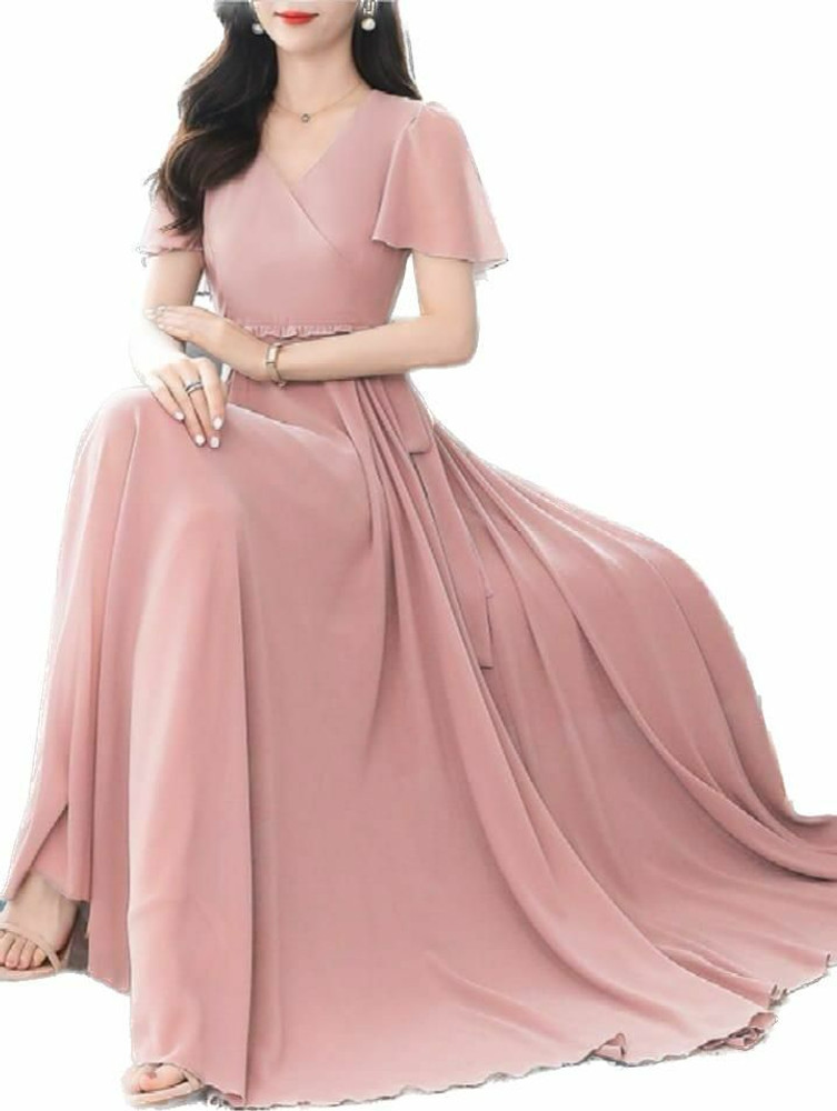 Pink plain gown online