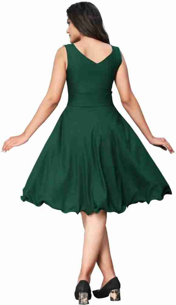 TOINSHO Women A-line Dark Green Dress - Buy TOINSHO Women A-line 