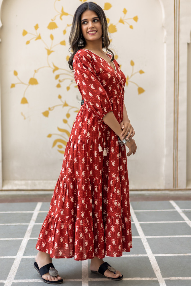 Maroon and best sale yellow dress