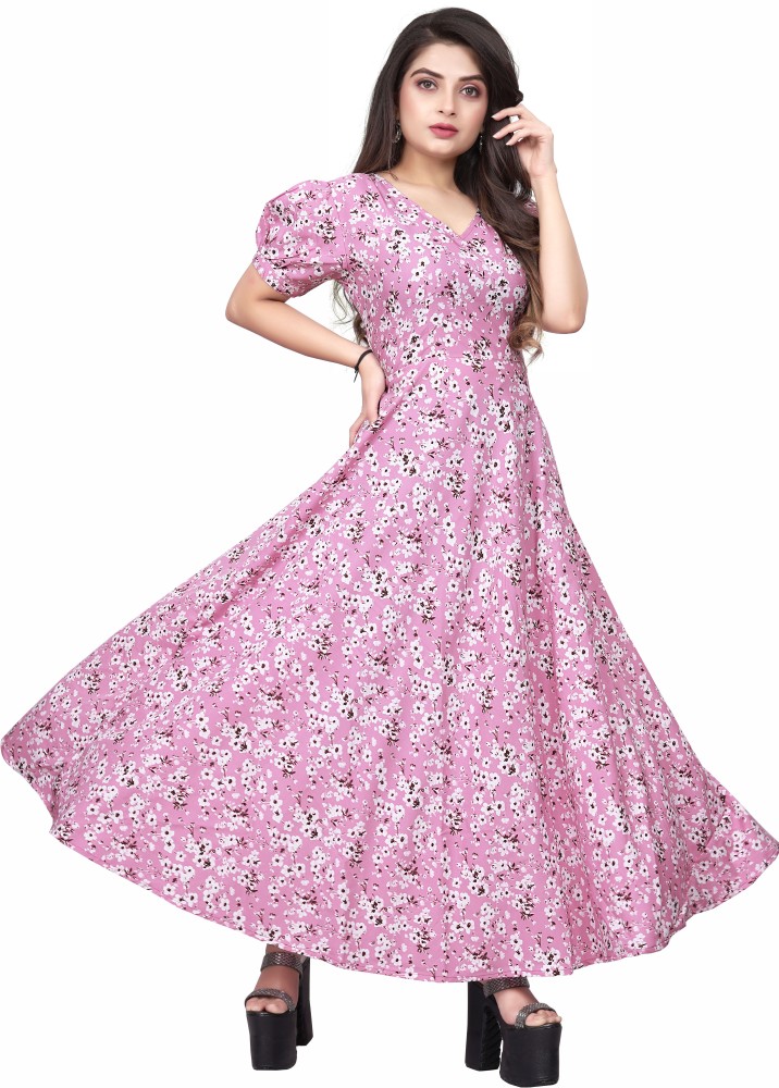 JAHU MART Women Gown Pink Dress - Buy JAHU MART Women Gown Pink Dress  Online at Best Prices in India