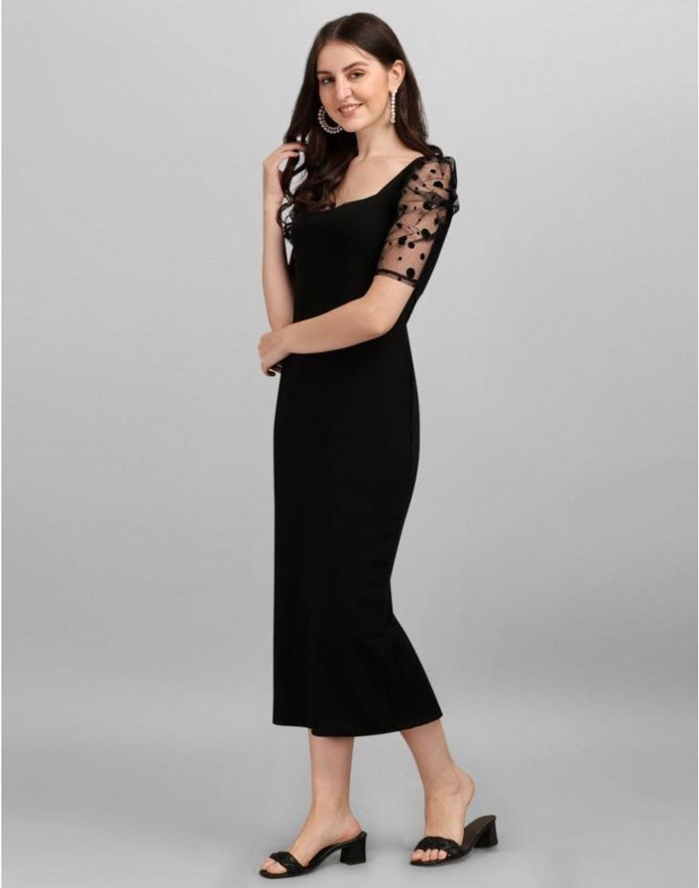 shivay enterprise Women Sheath Black Midi/Calf Length Dress - Buy shivay  enterprise Women Sheath Black Midi/Calf Length Dress Online at Best Prices  in India | Flipkart.com