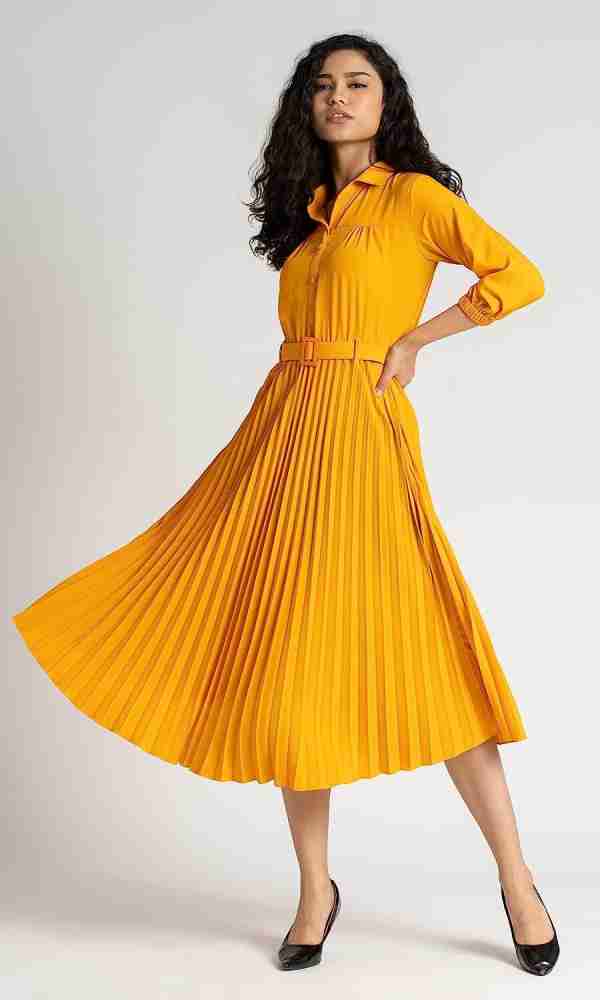 Pleated clearance mustard dress