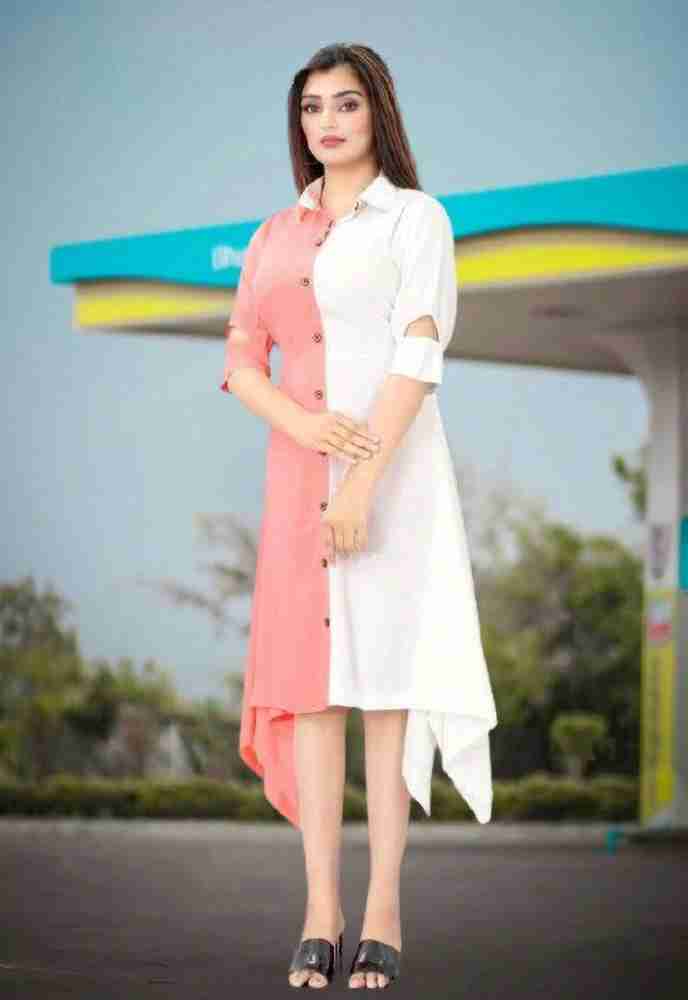 REYAN FASHION Women High Low Pink, White Dress - Buy REYAN FASHION