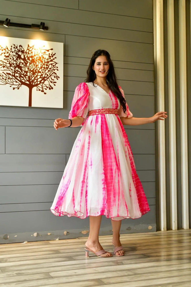 Swaysh Women Fit and Flare Pink White Dress Buy Swaysh Women