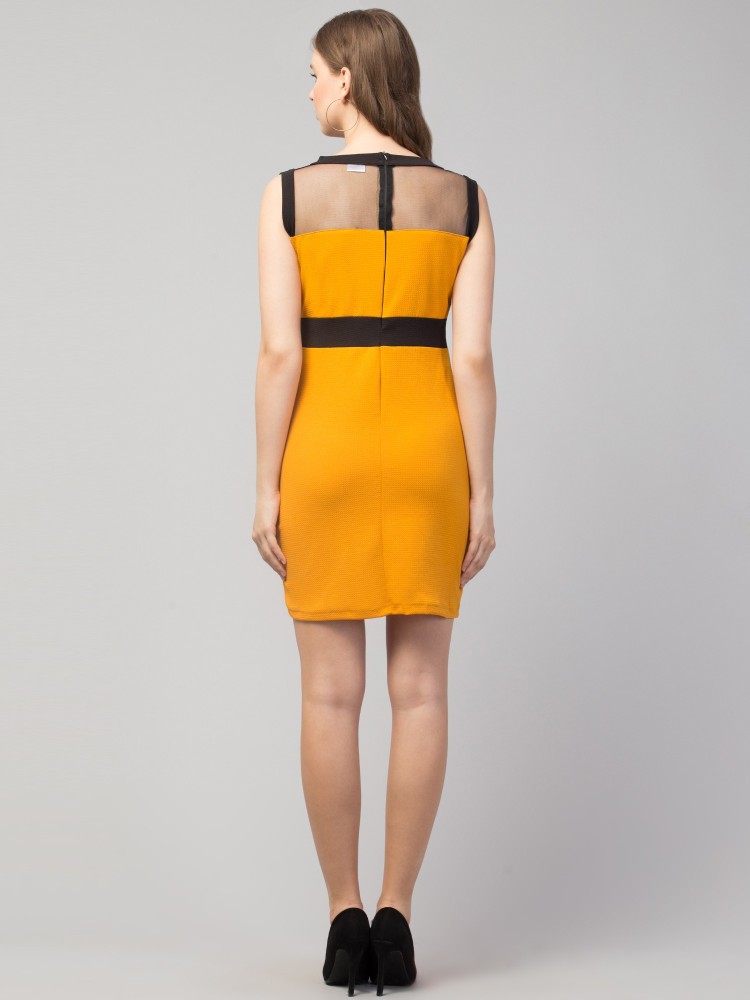 Vintage Women's Bodycon Dress - Yellow - L