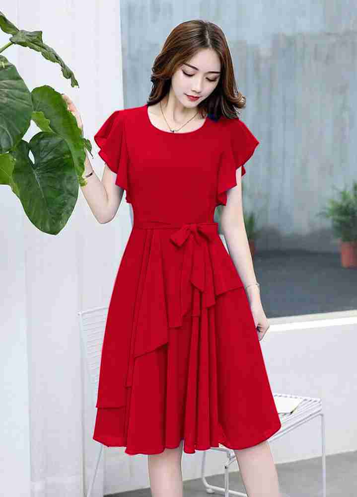Plain red dress for girl cheap
