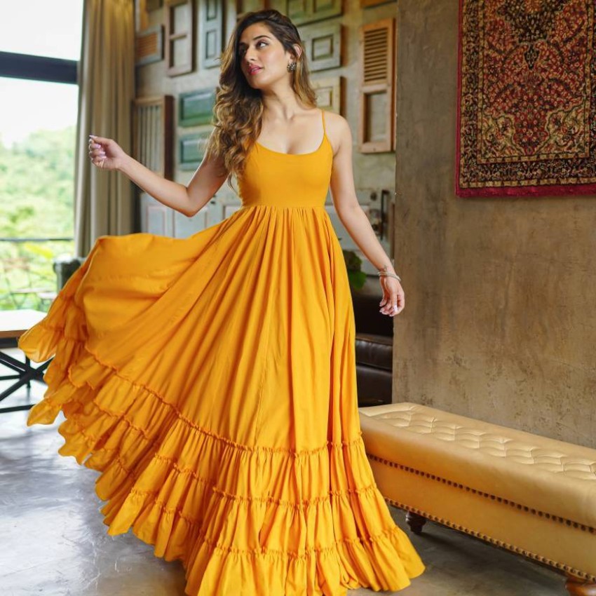 Golden yellow cheap long gown