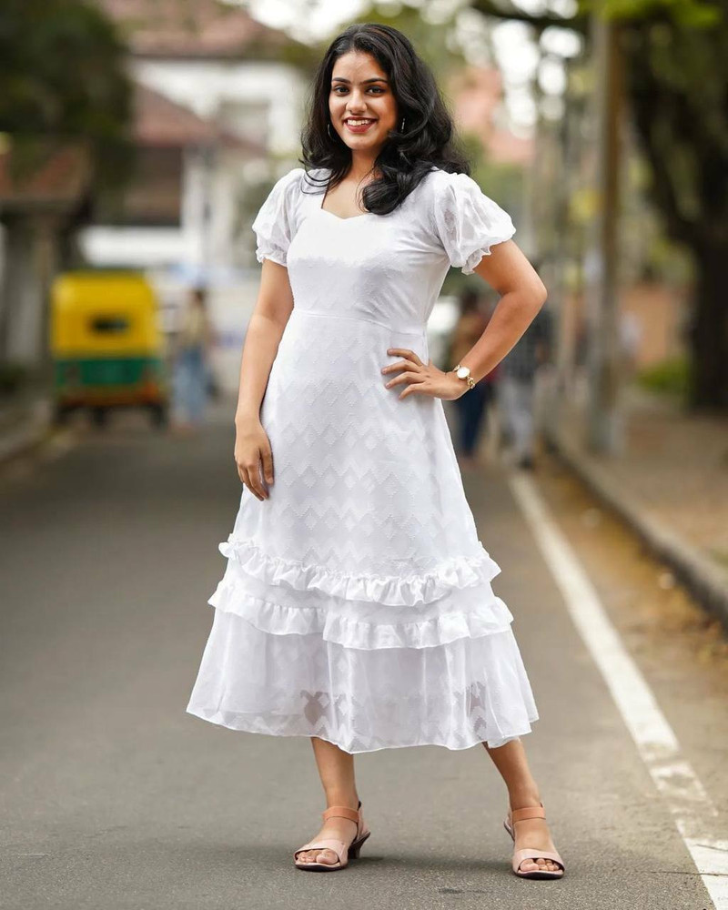 mixcard Women A-line White Midi/Calf Length Dress - Buy mixcard Women A-line  White Midi/Calf Length Dress Online at Best Prices in India | Flipkart.com