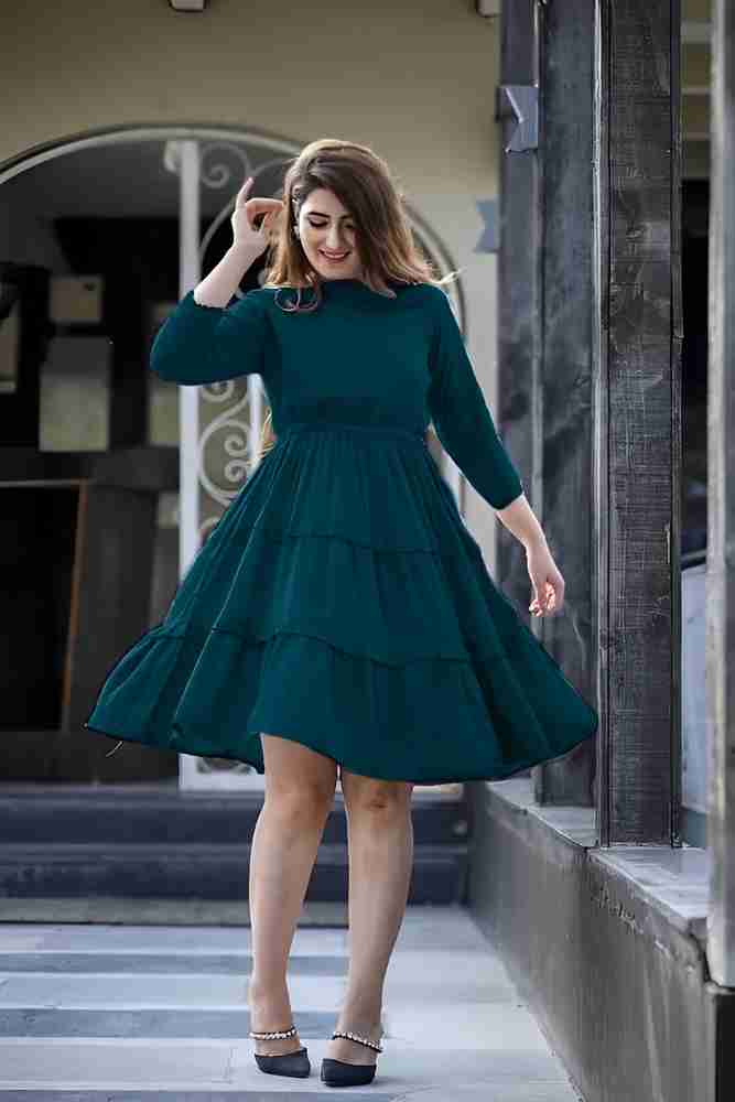 GPNTI Women Fit and Flare Green Dress Buy GPNTI Women Fit and