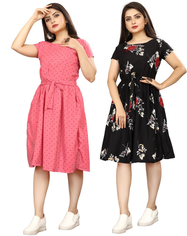 Nilkanth Fashion Women A line Pink Black Dress Buy Nilkanth