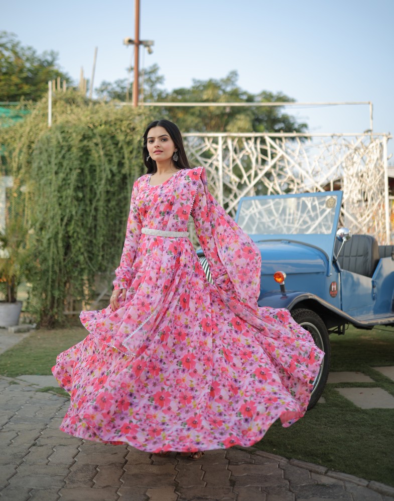 livewear Women Gown Pink Dress - Buy livewear Women Gown Pink Dress Online  at Best Prices in India