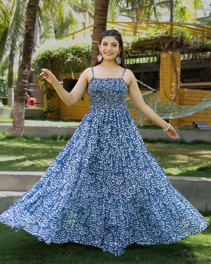 Kirva Creation Women Maxi Blue White Dress  Buy Kirva Creation Women Maxi  Blue White Dress Online at Best Prices in India  Flipkartcom