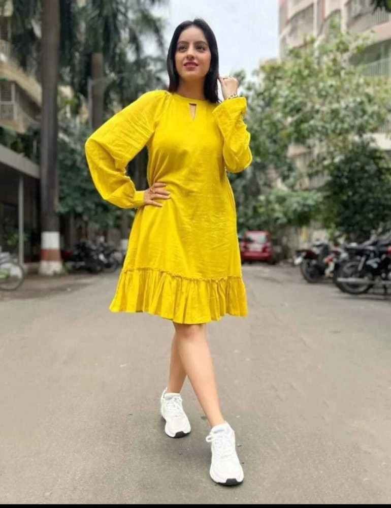 JAIMITI Women A line Yellow Dress