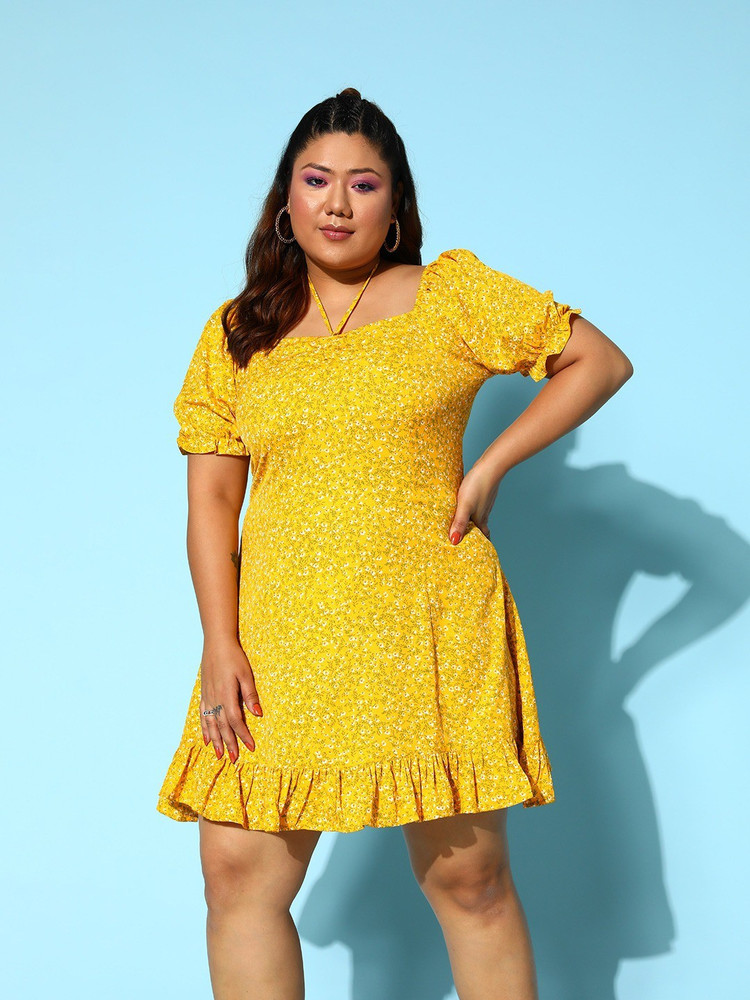 Berrylush Curve Women A line Yellow Dress Buy Berrylush Curve