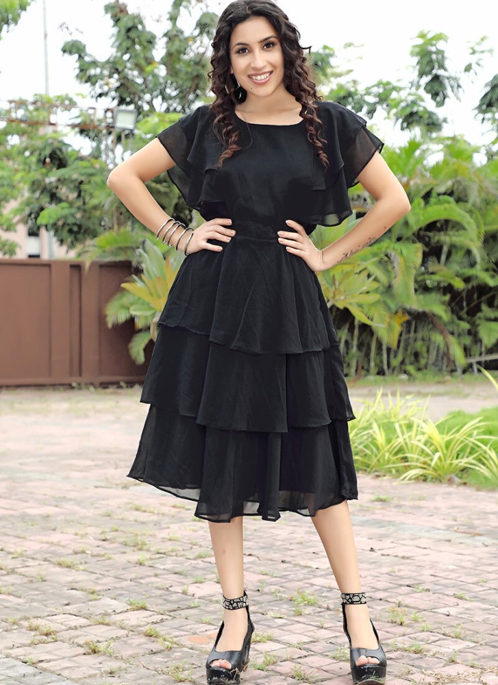 NaturesBucket Women Pleated Black Dress - Buy NaturesBucket Women Pleated  Black Dress Online at Best Prices in India