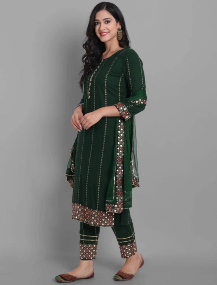 Buy Bottle Green Dress With Embroidery Online - W for Woman