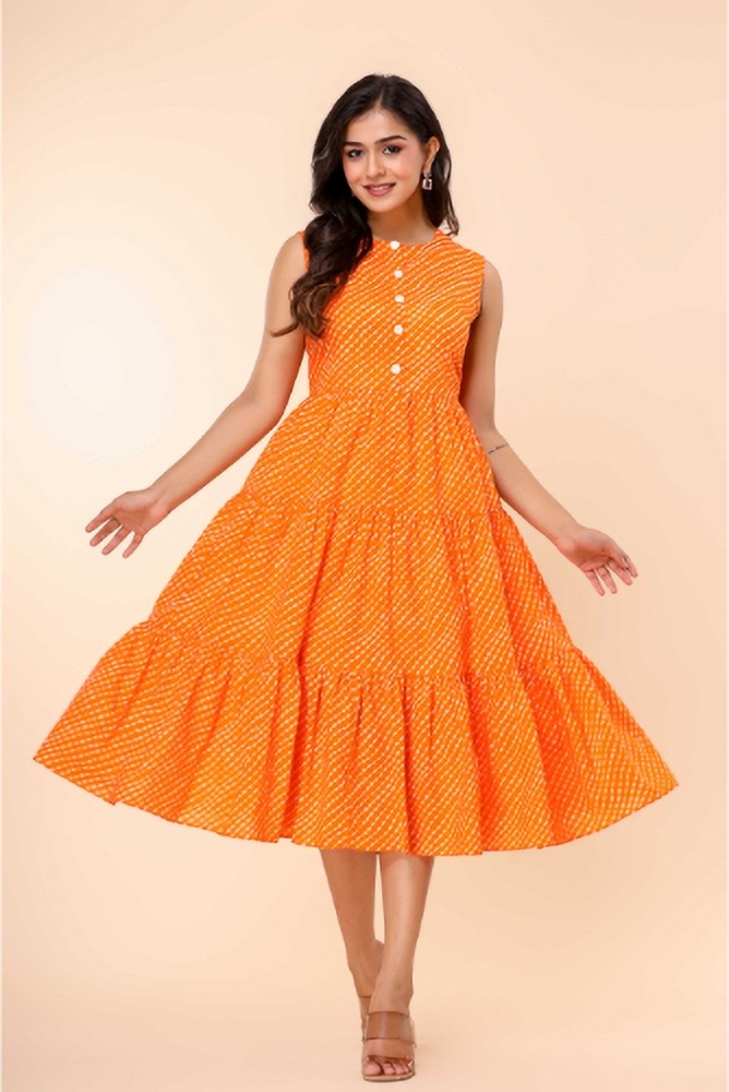 Orange fit hotsell and flare dress