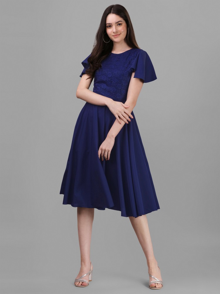 FENOVERA Women Fit and Flare Dark Blue Dress - Buy FENOVERA Women Fit and  Flare Dark Blue Dress Online at Best Prices in India