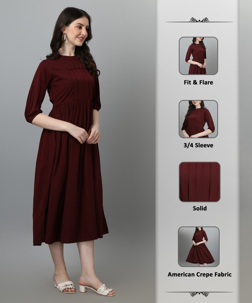 Prime Mart Women Fit and Flare Maroon Dress - Buy Prime Mart Women Fit and Flare  Maroon Dress Online at Best Prices in India