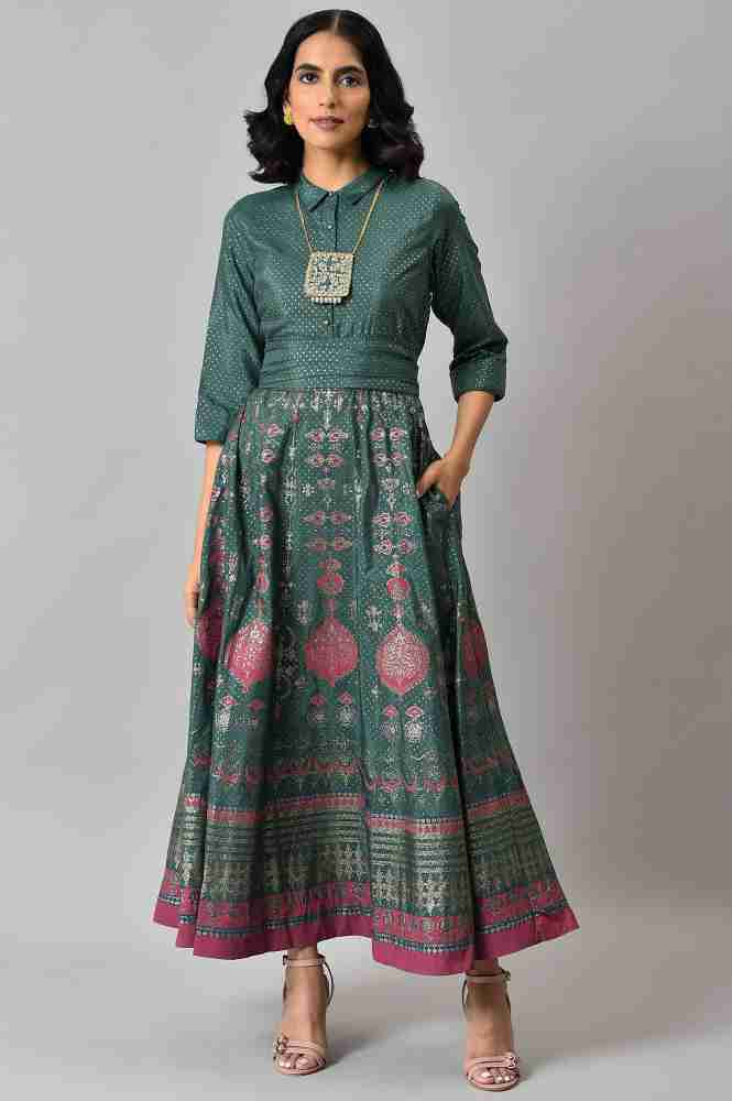 W Women Fit and Flare Green Dress - Buy W Women Fit and Flare Green Dress  Online at Best Prices in India