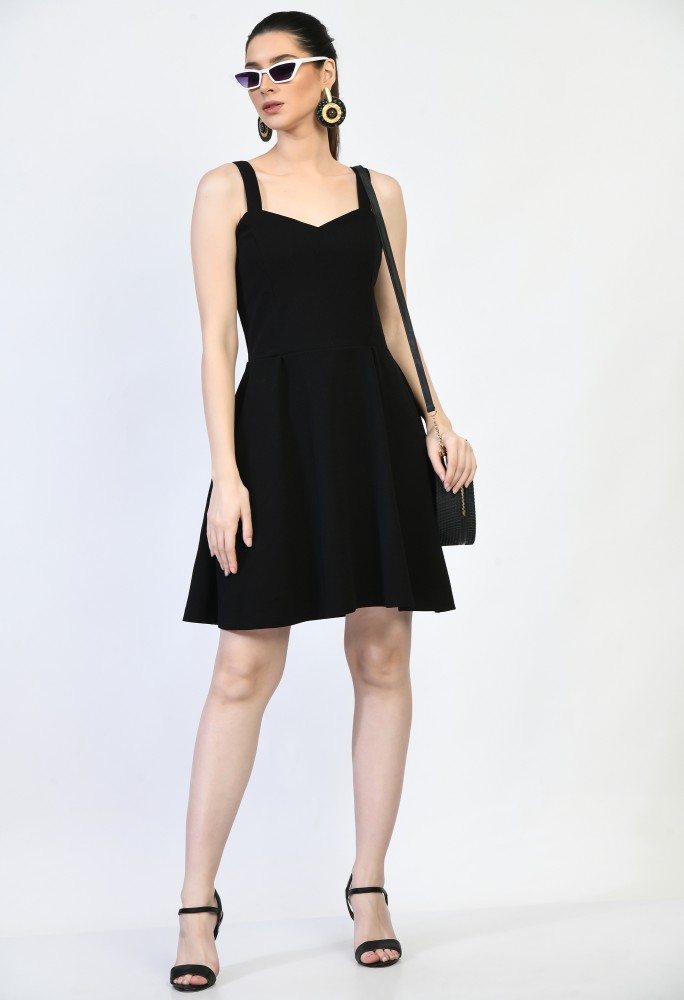 Threads Women Fit and Flare Black Dress - Buy Threads Women Fit and Flare Black  Dress Online at Best Prices in India