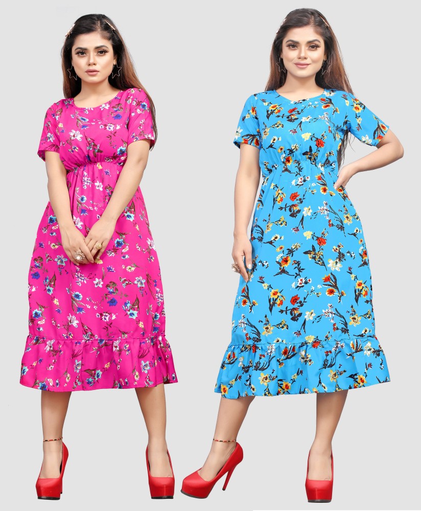 ClickWear Women A line Pink Light Blue Dress Buy ClickWear Women A line Pink Light Blue Dress Online at Best Prices in India Flipkart