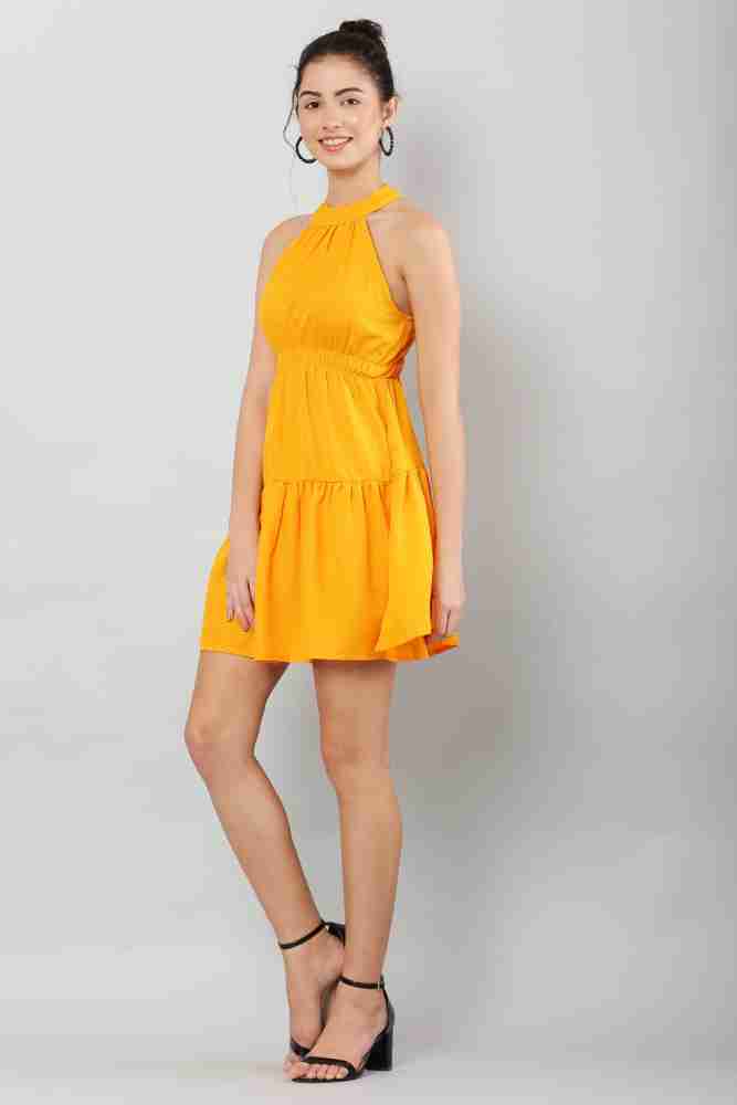 Solid Fit & Flare Slip Dress SKATER DRESS YELLOW MUSTARD