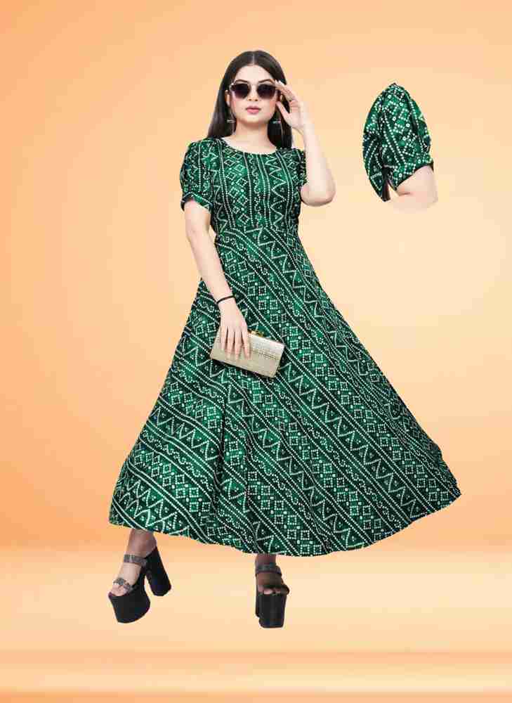 Green color long 2025 frocks
