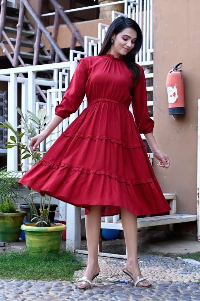 Red best sale flare dress