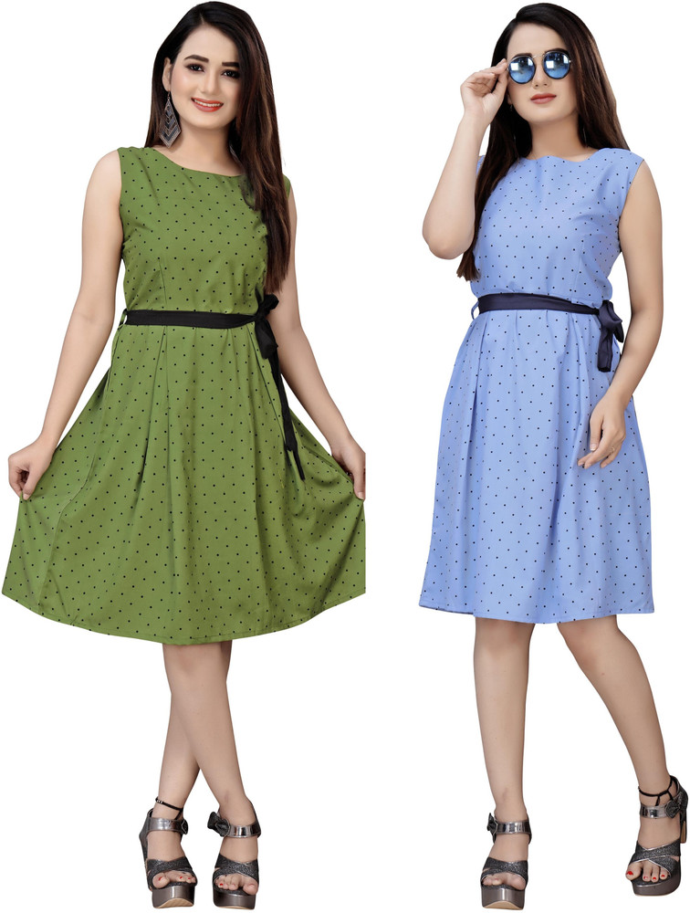 tanvi creation Women Fit and Flare Blue Green Dress Buy tanvi