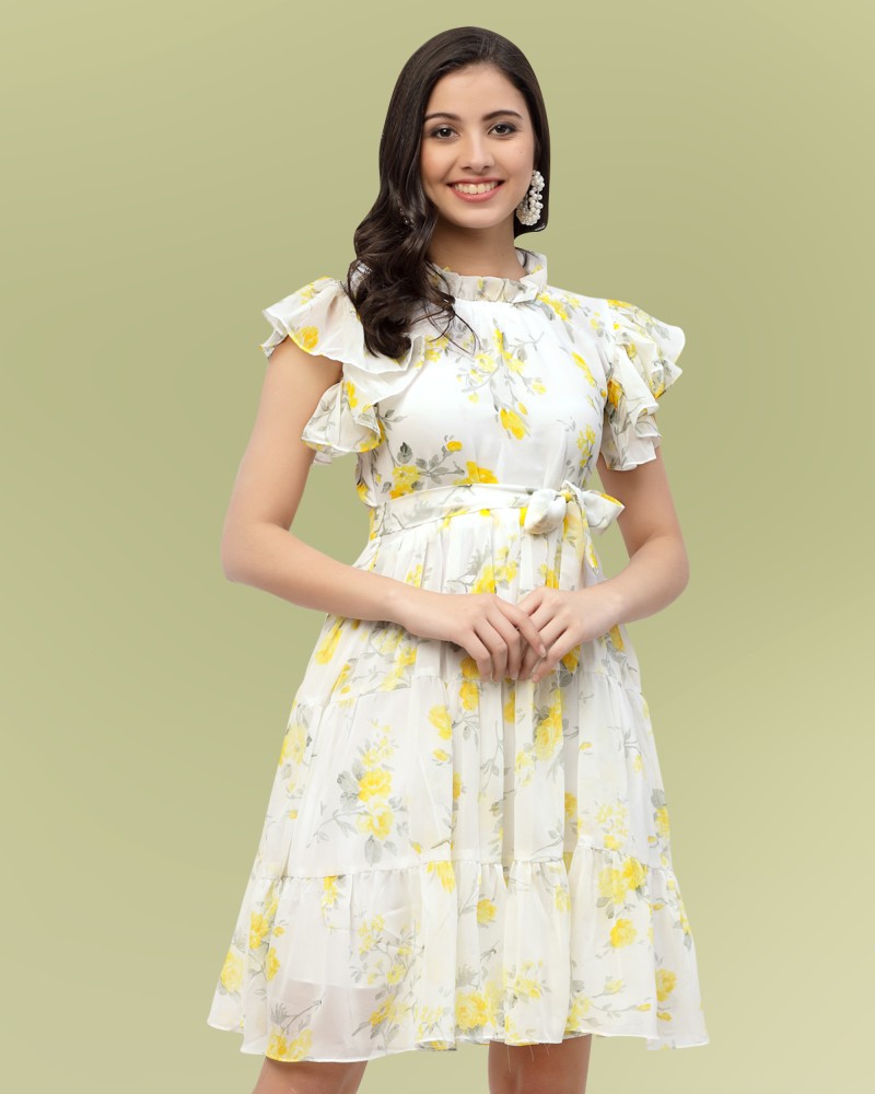 Yellow floral clearance dress online india