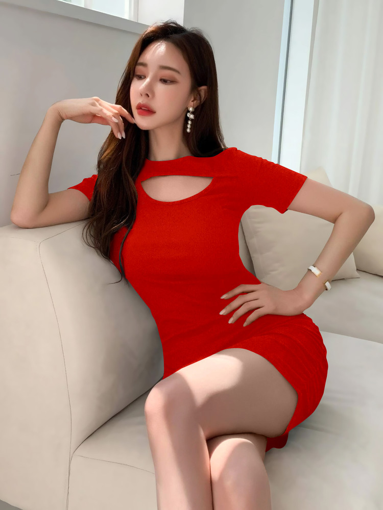 Hot red dress girl shop