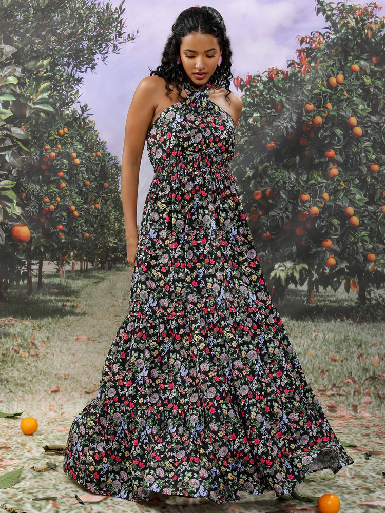 Tokyo talkies black discount printed maxi dress
