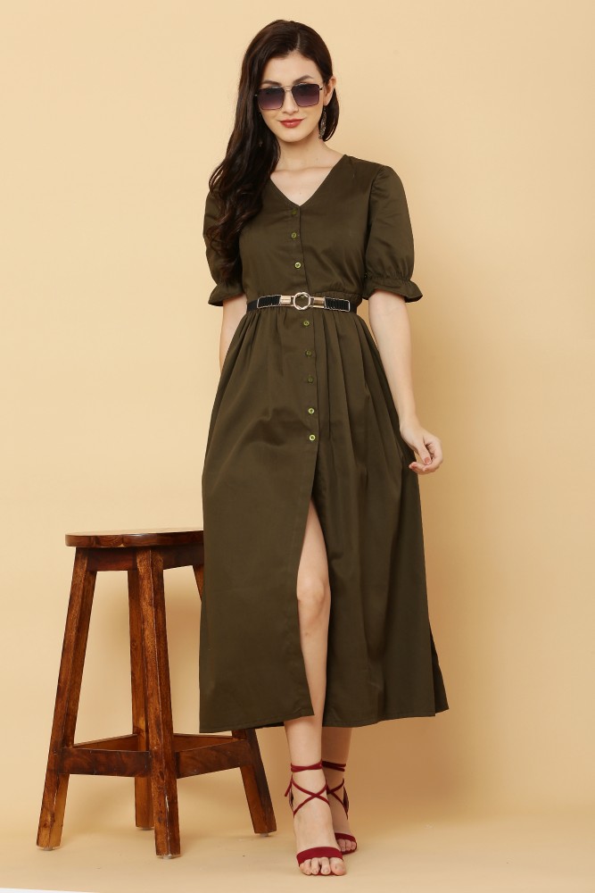 Front open button dress best sale