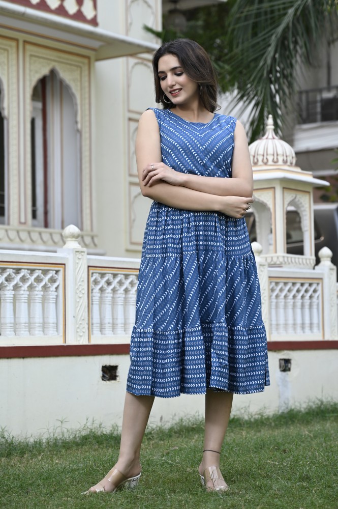 Daevish Women Maxi Dark Blue, White Dress - Buy Daevish Women Maxi Dark  Blue, White Dress Online at Best Prices in India