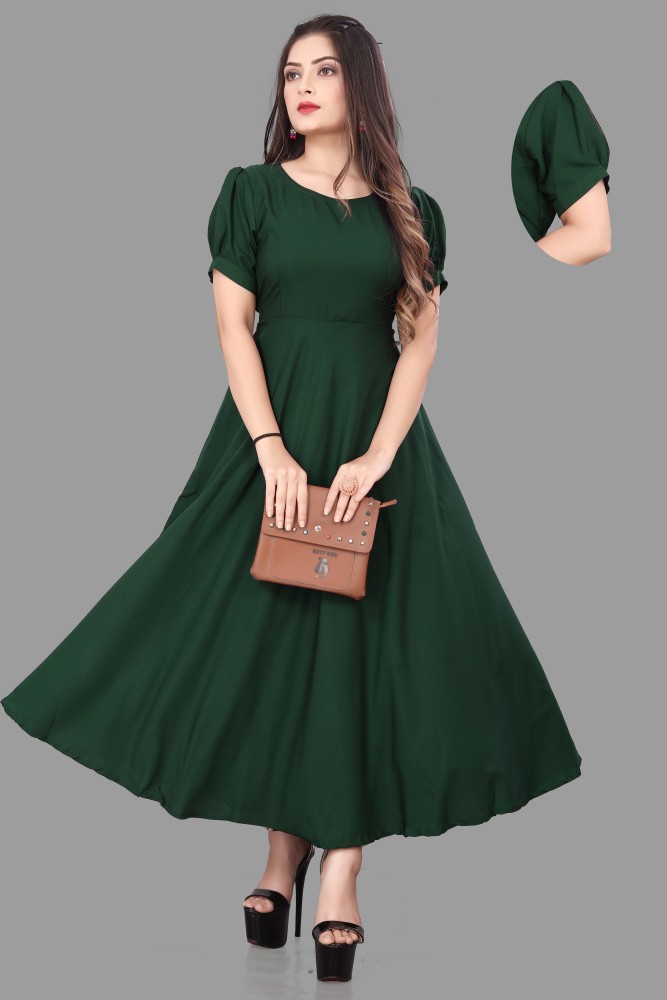 Fex Green Viscose Lining Party Wear Western Dresses For Women Wear D1