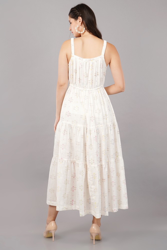 Buy WHITE TIERED MIDI TULLE DRESS for Women Online in India