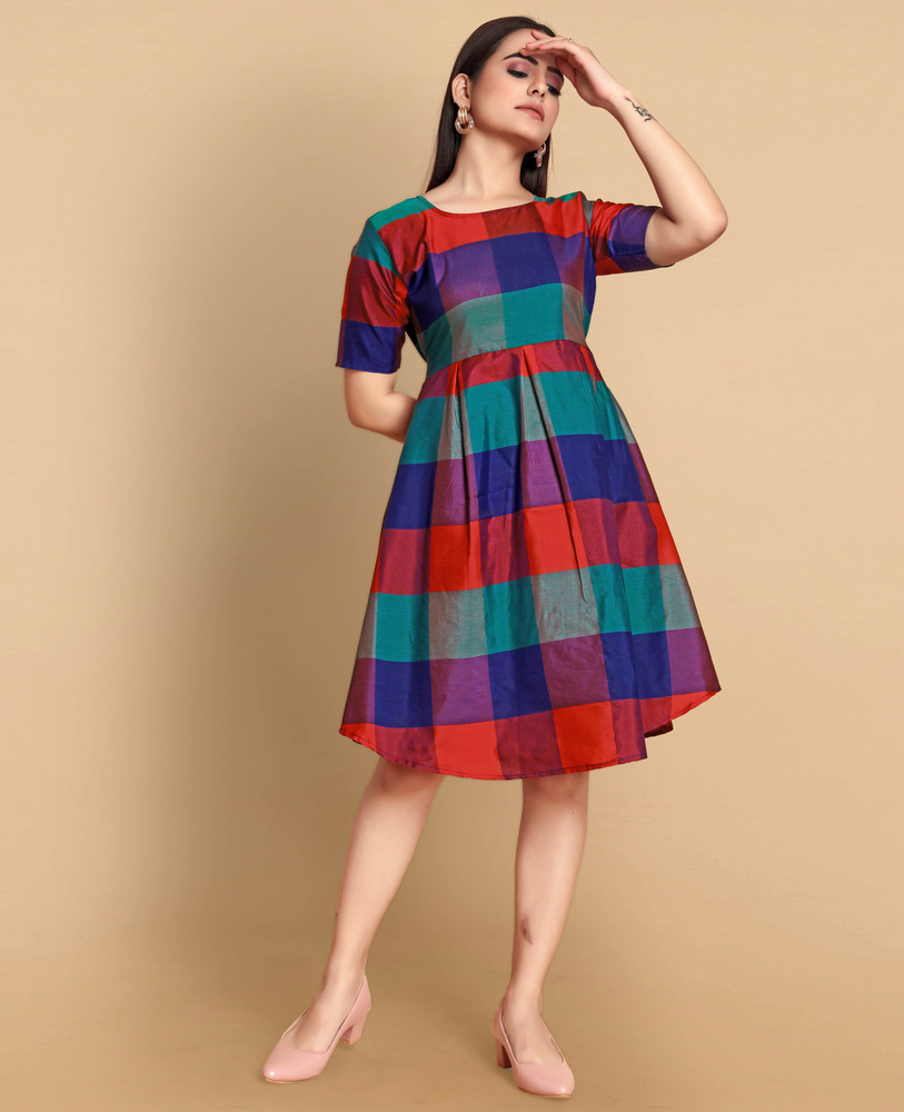MENFLUENT Women Fit and Flare Multicolor Dress - Buy MENFLUENT Women Fit  and Flare Multicolor Dress Online at Best Prices in India | Flipkart.com