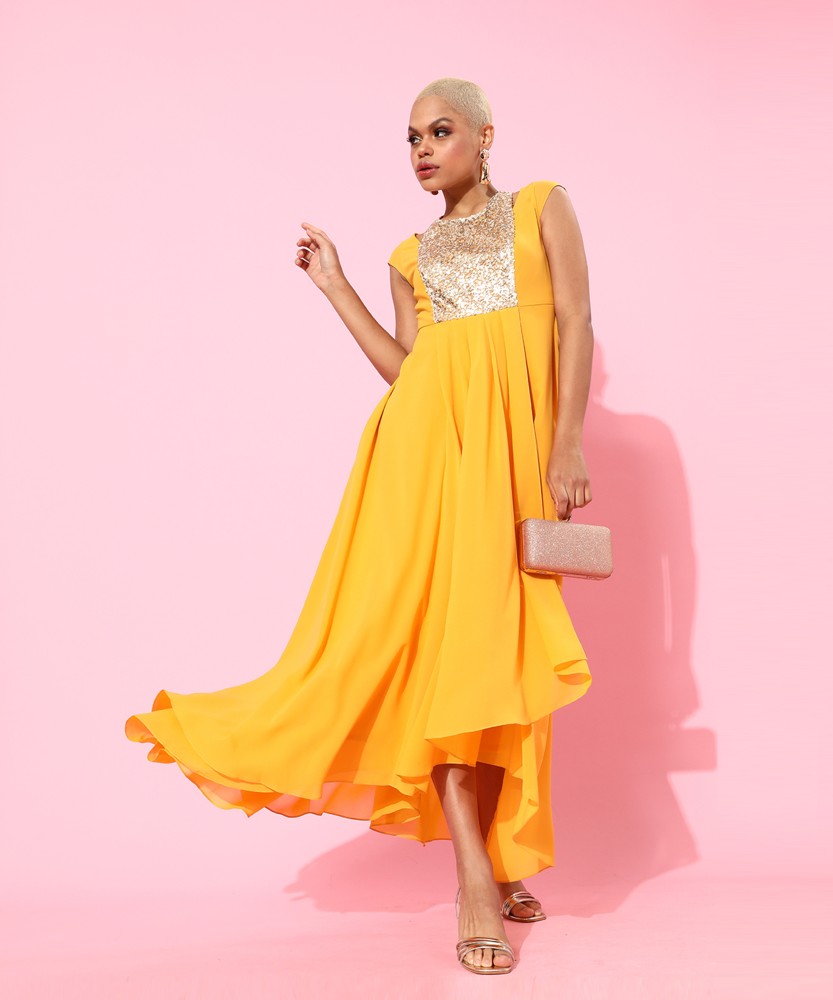 Yellow 2025 gown flipkart