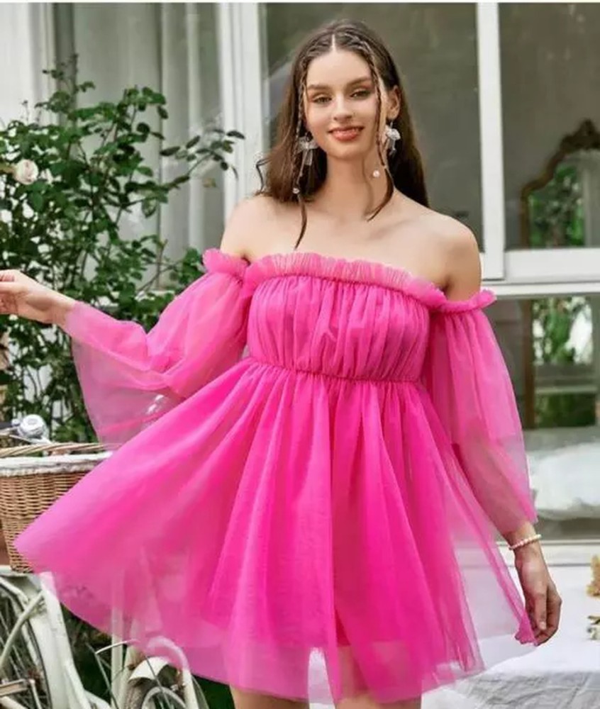 KUDIYO Women Fit and Flare Pink Dress - Buy KUDIYO Women Fit and Flare Pink  Dress Online at Best Prices in India