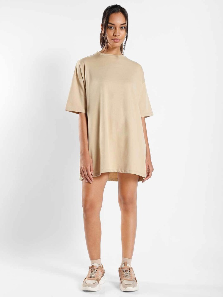 NOBERO Women T Shirt Beige Dress - Buy NOBERO Women T Shirt Beige