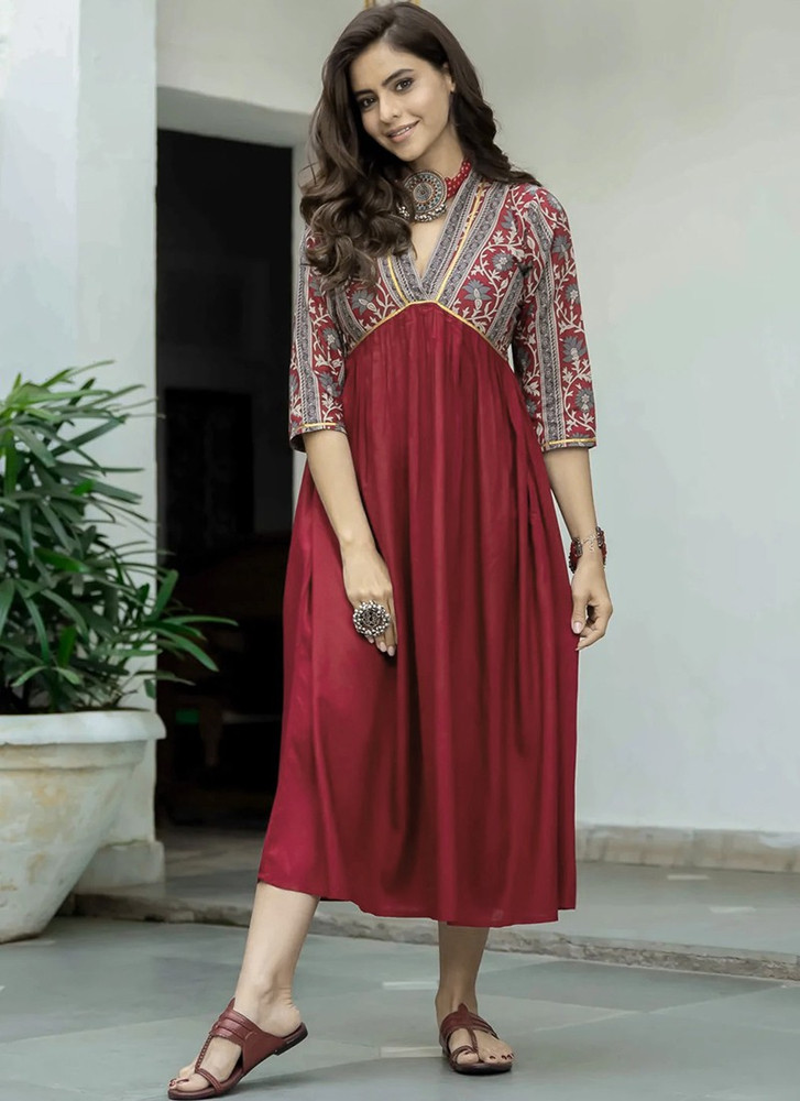 Fit and flare maroon dress 2025