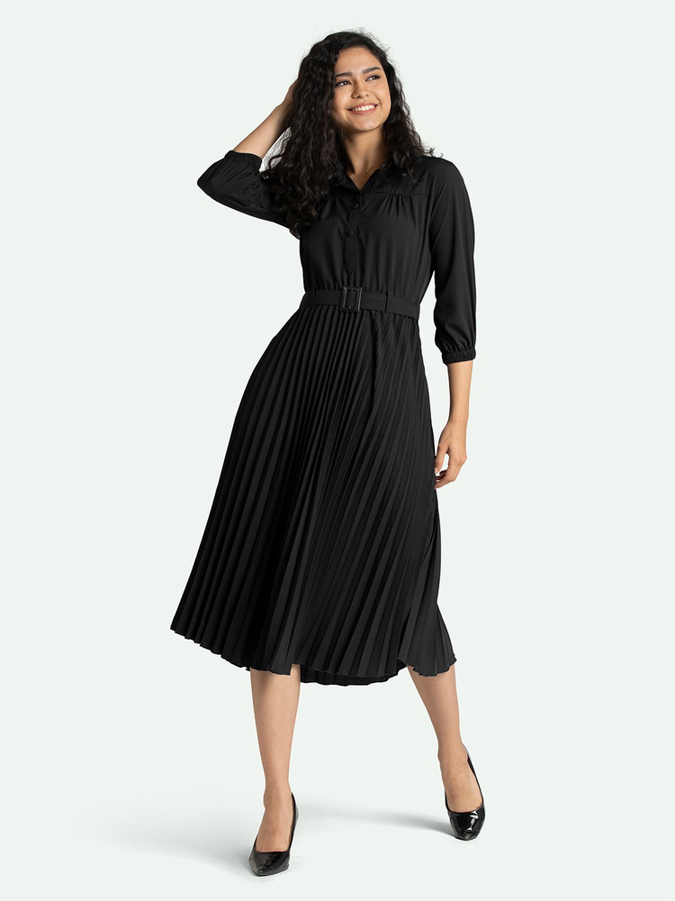 AASK Women Pleated Black Dress