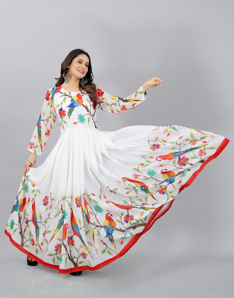 Kuber taxtile Women Gown White Dress  Buy Kuber taxtile Women Gown White  Dress Online at Best Prices in India  Flipkartcom
