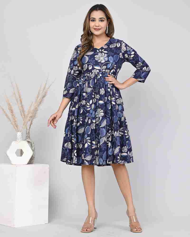 JONAYA Women Fit and Flare Blue Dress - Buy JONAYA Women Fit and Flare Blue  Dress Online at Best Prices in India